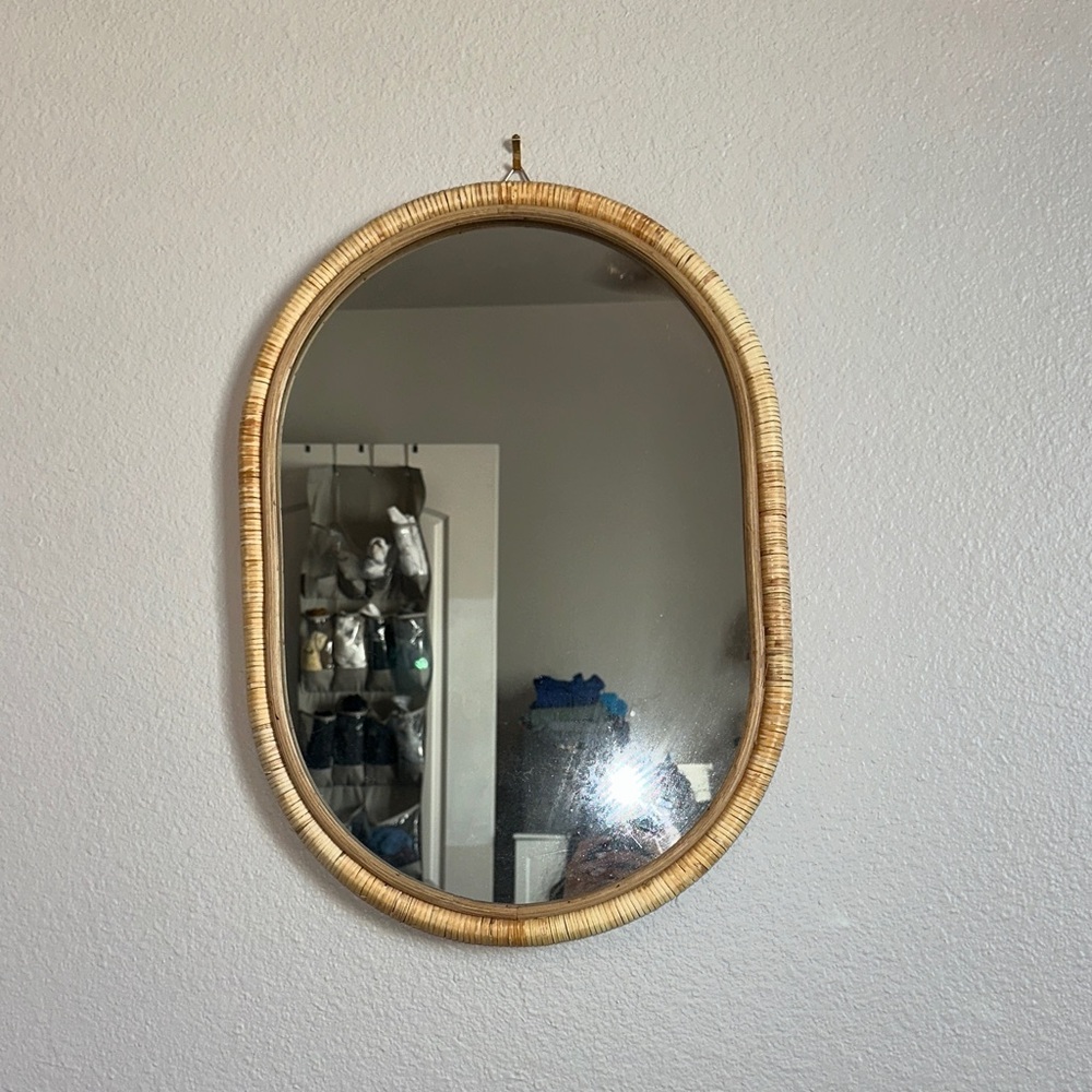 Oval Rattan Beige Wall Mirror
